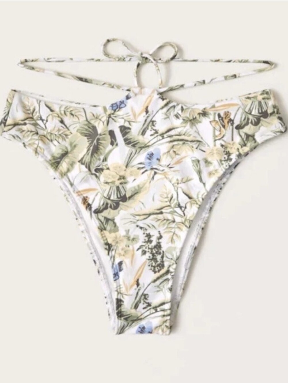 Abercrombie & Fitch Sz M Floral High Leg Cheeky Bikini Bottom w/ Tie Strap Waist